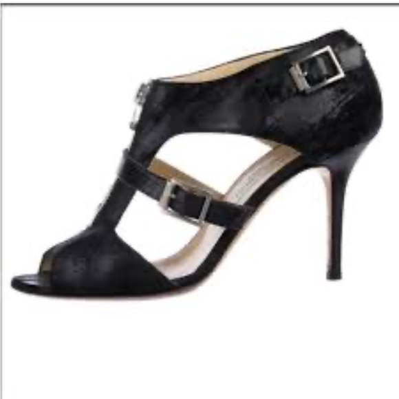 Jimmy Choo distressed leather heels with center zipper, strap with buckle - Picture 1 of 12